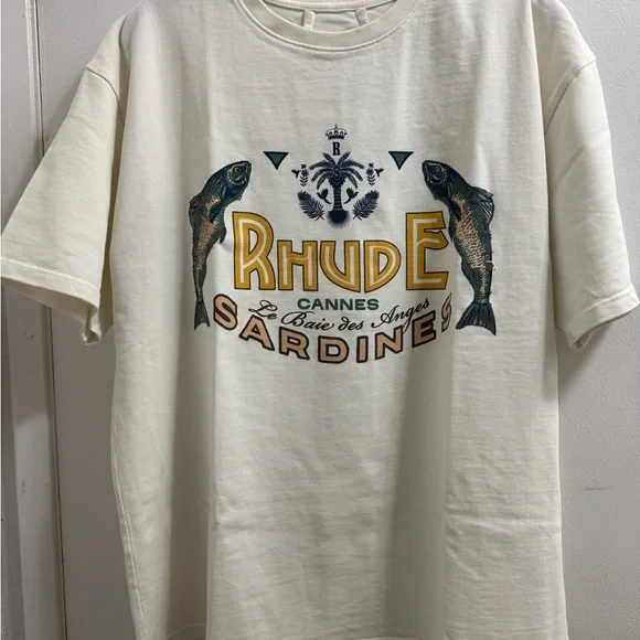 RHUDE ‘Sardines’ T-Shirt Size M Vintage White